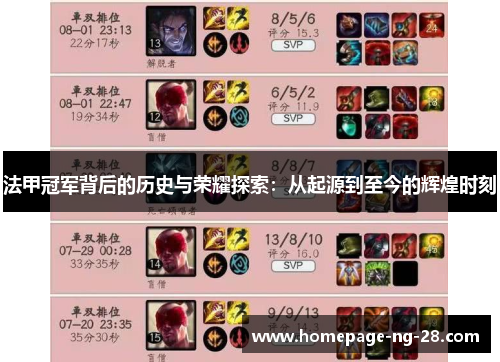 法甲冠军背后的历史与荣耀探索：从起源到至今的辉煌时刻