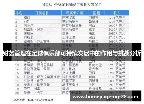 财务管理在足球俱乐部可持续发展中的作用与挑战分析