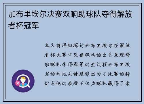 加布里埃尔决赛双响助球队夺得解放者杯冠军